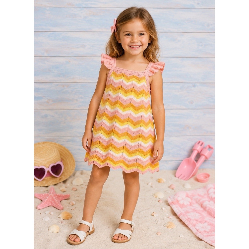Haute Hippie Kids Girls Pink & Yellow Crochet Knit Boho Summer Tank Dress 4t